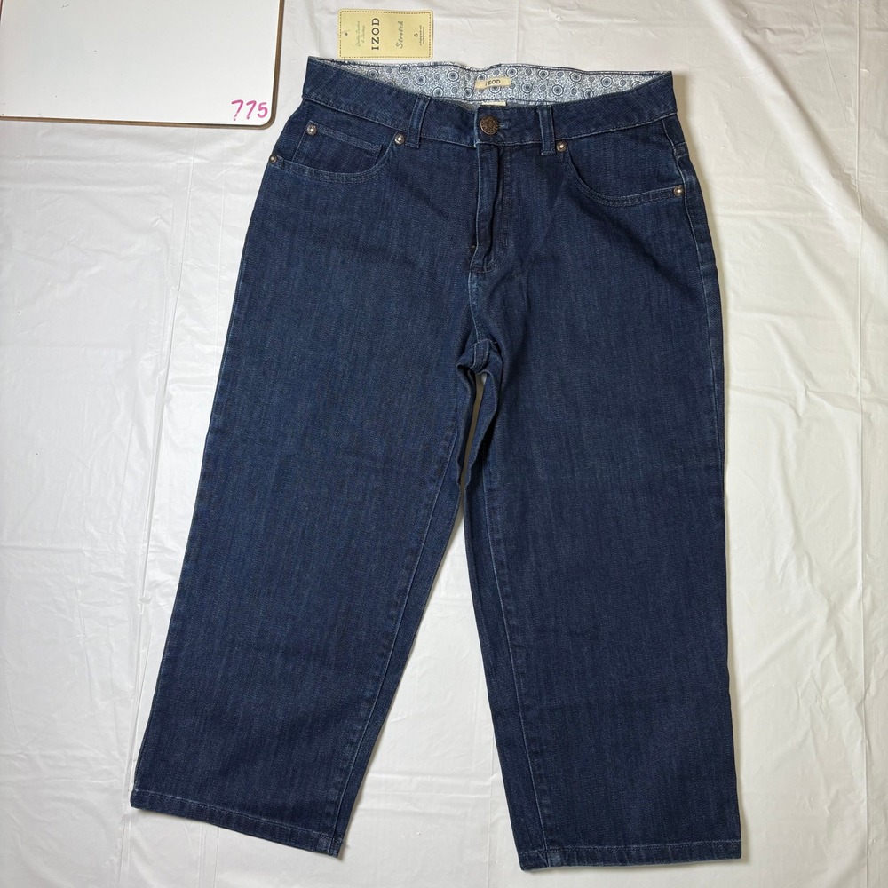 IZOD Womens Dark Wash Stretch Denim Capri Jeans Blue‎ Size 8 NWT RN36543